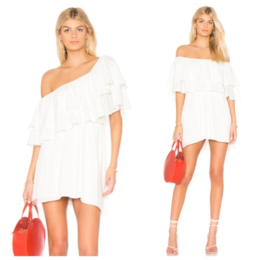 Show Me Your Mumu White Gingham One Shoulder Dress - Picture 1 of 7